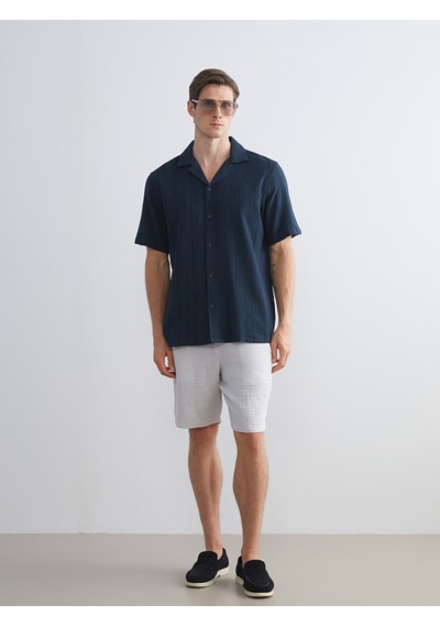 Lcw Vision Lacivert Regular Fit Resort Yaka Kısa Kollu Erkek Gömlek