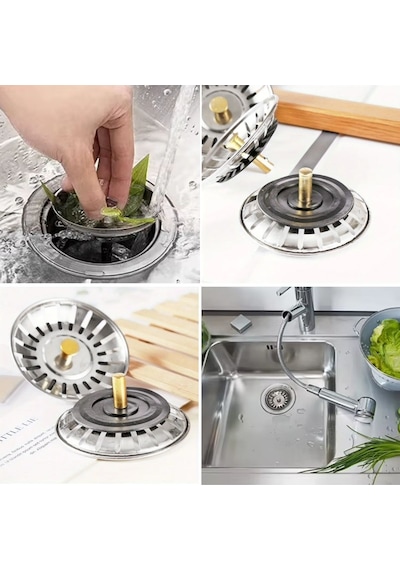 Buffer Paslanmaz Çelik Mutfak Evye Lavabo Süzgeci Lavabo Gideri Atık Gıda Tıpası Krom