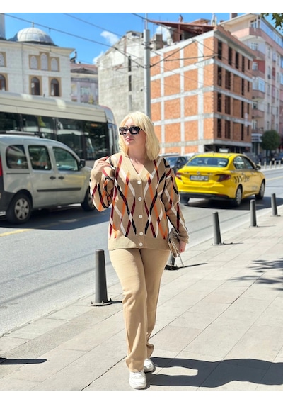 Defymoda Hırka Pantolon Alt Üst Triko Takım Vizon Vizon