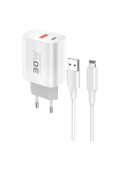 Mey İthalat C89q 1 Adet 30w Type-c Ve 1 Adet 22.5w Usb Çıkışlı Ekstra Dl48 1m Usb To Lightning Kab