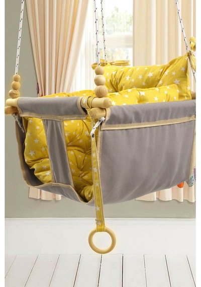 Bundera Wag Swing Gri Çocuk Ahşap Salıncak Bebek Hamak
