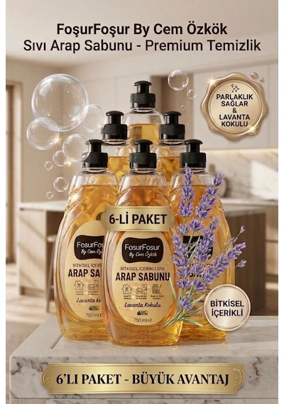 Foşurfoşur By Cem Özkök Lavanta Kokulu Bitkisel Sıvı Arap Sabunu 6 x 750 ML