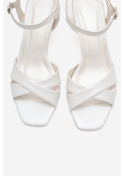 Luvishoes Luvi Shoes Melin Sedef Cilt Çapraz Bantlı Kadın Topuklu Ayakkabı Sedef
