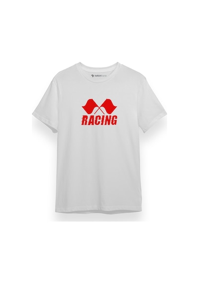 Racing Flag Beyaz Kısa Kol Erkek Tshirt 001