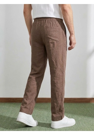 Danger Erkek Baggy Kalıp Beli Lastikli Pamuk Keten Görünümlü Pantolon Kahverengi 1007dngr