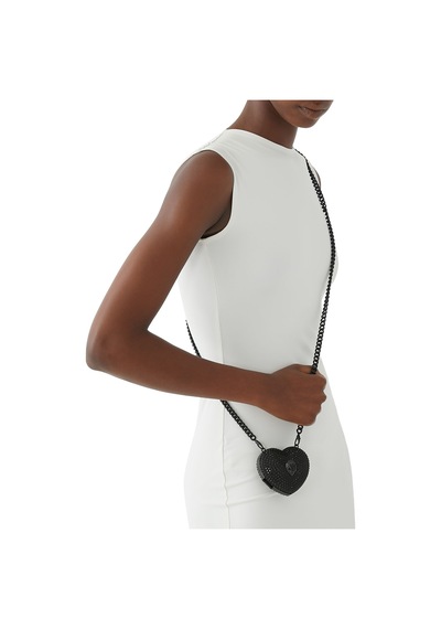 Kurt Geiger Micro Heart Clutch Bag, Kalp Şekilli Mini Zincirli Çanta Tek Boy Kadın Tasarımı Siyah