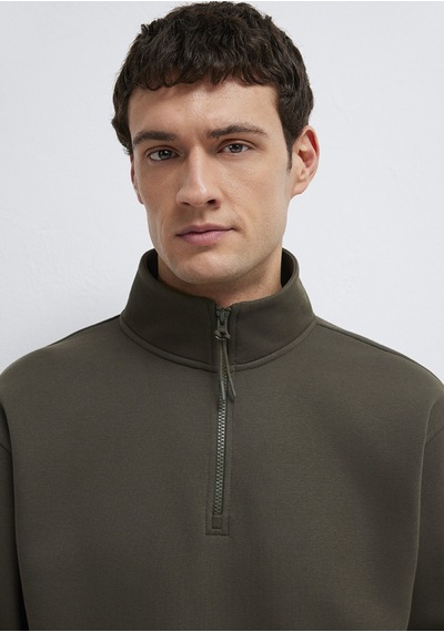 Mavi - Yarı Fermuarlı Haki Basic Sweatshirt 0s10278-71553 Yeşil