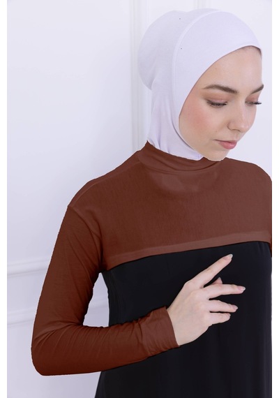 Loggia Balıkçı Yaka Boyunluklu Kolluk Kiremit - Likralı Dik Yakalı Kadın Body Tesettür Crop Bolero Kiremit