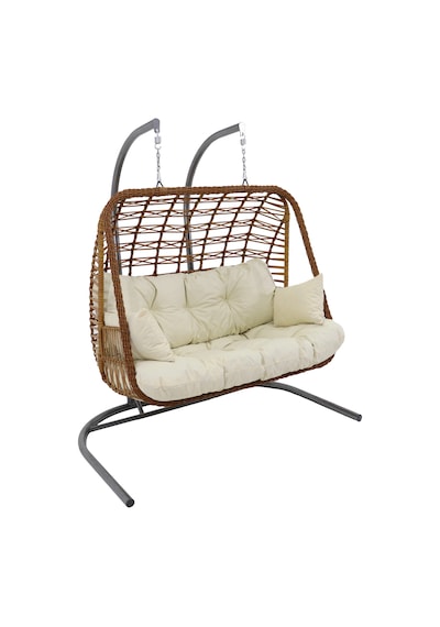 Monalin Home Garden Kudüs Rattan Cross El Örgüsü Çift Kişilik Balkon Teras Bahçe Salıncağı Kahverengi