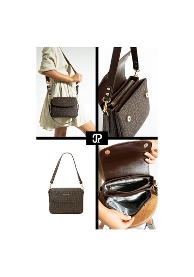 Just Polo Kadın Baskılı Ayarlanabilir Askılı Şık El & Omuz Çantası Ebat : 26 X 13 Cm Shopper Kahverengi