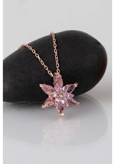 Gümüş Pazarım Pembe Renkli Lotus Çiçeği Gümüş Kolye Çok Renkli