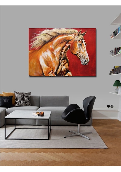 Kanvas Tablo Altın Atın Gücü 100cmx140cm