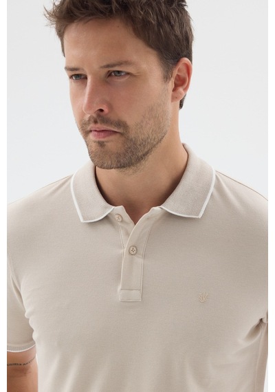 Bej Polo Yaka Pike Kısa Kol Slim Fit %100 Pamuk Tişört 1011260171
