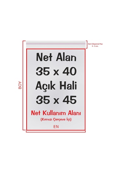 35x40+5 cm (35*45) 500 Adet Şeffaf Bantlı Yapışkanlı jelatin Poşet