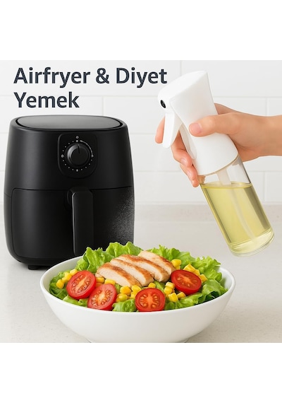 Cam Yağ Sprey Şişesi 200ml Püskürtmeli Yağdanlık, Cam Gövde, Airfryer, Fırın Ve Diyet Yemekle Diğer