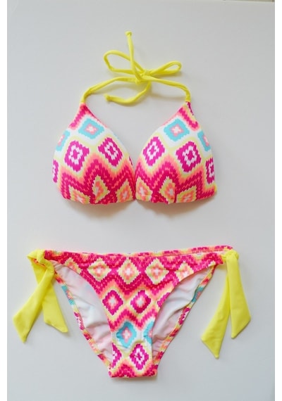 Beria Kadın Üçgen Yarım Dolgulu Desenli Sarı Bikini Takımı