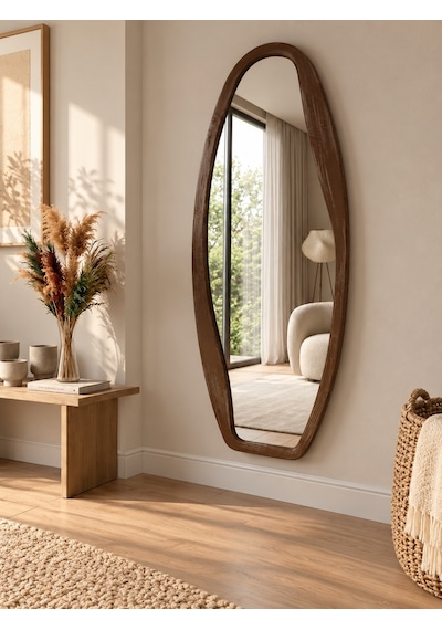 Mirroir Ahşap Çerçeveli Antik Eskitme Vintage Boy Aynası Ceviz