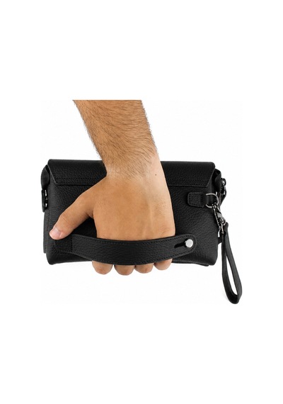 Alphaclub Bag Erkek Siyah Hakiki Deri Fermuarlı Çok Bölmeli El Çantası