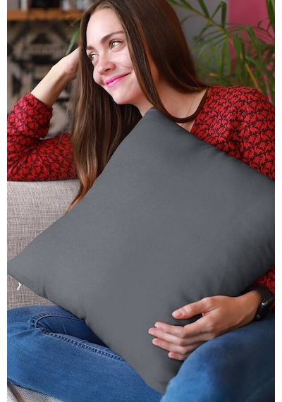 Koyu Gri Sade 4'lü Set Çift Taraflı Kırlent Kılıfı 4krl011n11