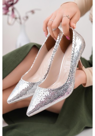 Nesilshoes Nesil Shoes Özma 6175 Gümüş Topuklu Kadın Stiletto GÜMÜŞ