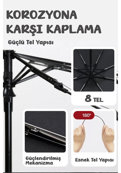 Fithome 8 Tel Tam Otomatik Çanta Boy Şemsiye Siyah