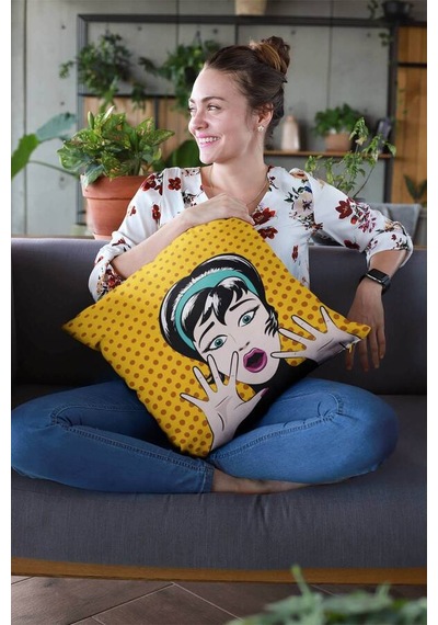 Sarı Pop Art Çift Taraflı Yastık Kırlent Kılıfı Krl069n11