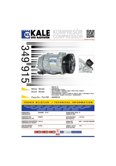 Klima Kompresörü Bora Caddy 2 Golf 4 1.4 16V 1.6 1998-2005 504647781
