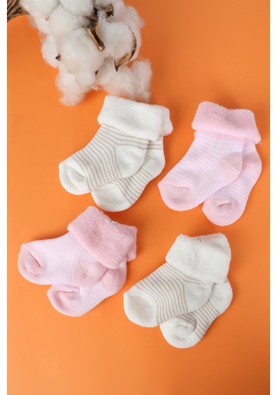 Baby Shez Pamuklu 4'lü Yenidoğan Bebek Kışlık Havlu Çorap Pembe