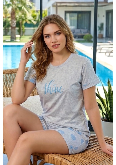 Remsa Kadın Desen Kısa Kol Şortlu Suprem Pijama Takımı 0630 Mavi02