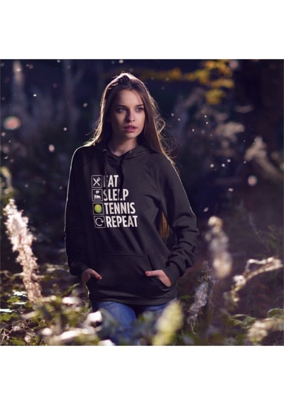 Pisa Art Eat, Sleep And Play Tennis Siyah Kapişonlu Sweatshirt Hrmsw434 Siyah