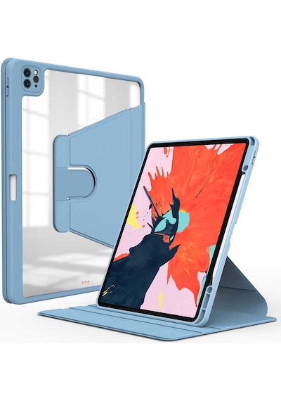 Apple Uyumlu iPad  Pro 12.9 2022 M2 Kılıf Zore Nayn Dönebilen Standlı Kılıf Mavi açık