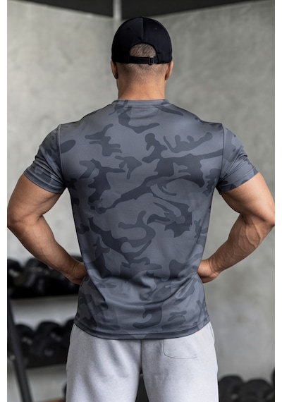 Serablanka Erkek Nem Emici Hızlı Kuruma Atletik Teknik Kamuflaj Desenli Spor T-shirt Füme