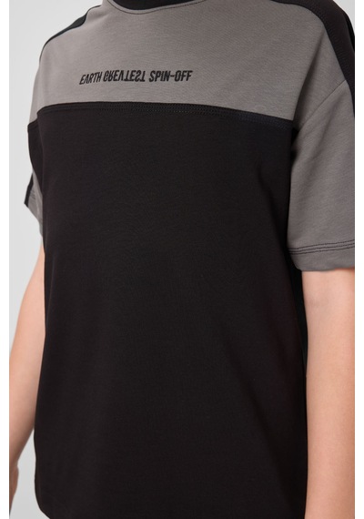 Tommylife Siyah Pamuklu Yumuşak Dokulu Oversize Fit Baskılı Erkek Çocuk T-shirt - 11290 Siyah