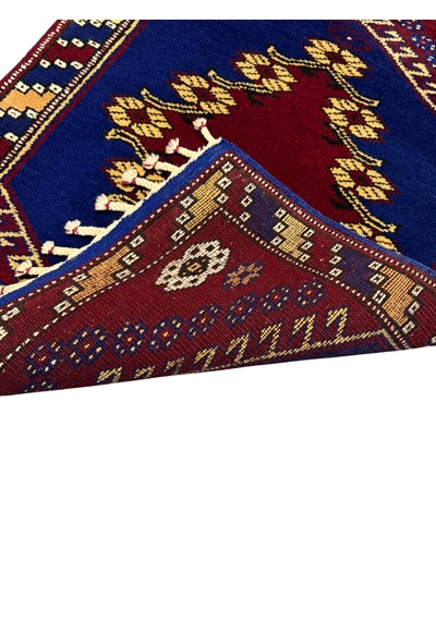 El Dokuma Kız Bergama Halısı 69x94 Kök Boya Lacivert Bordo %100 Yün Halı