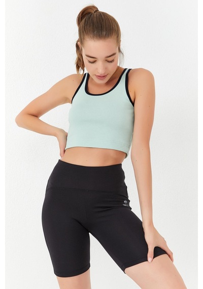 Tommy Life Su Yeşili Basic Sıfır Kol Dar Kalıp U Yaka Kadın Crop Top Atlet - 97162 Su Yeşili