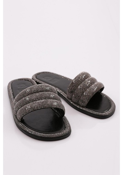 Dgn 3060 Kadin Düz Taban Taşli Terlik 3060-2219-R7007 Siyah