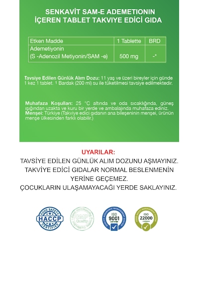 Senkavit S-adenozil Metiyonin/sam-e İçeren 60 Lı Tablet