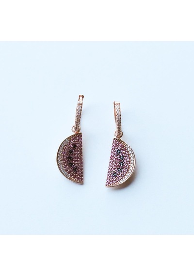 Zirkon Taşlı Rose Gold Kaplama Karpuz Gümüş Küpe Gümüş