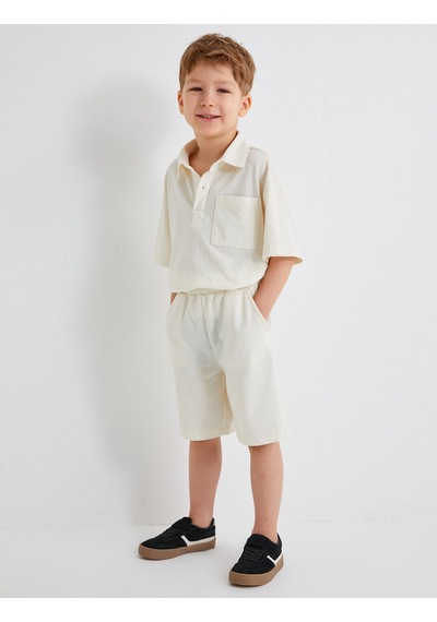 Koton Basic Polo Yaka Tişört Kısa Kollu Tek Cepli Ekru 4skb10689tk Ekru