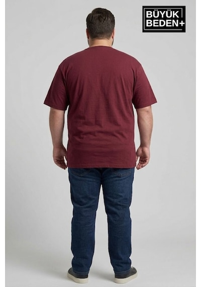 Superlife Erkek Büyük Beden Ar Baskılı 3xl-6xl Bisiklet Yaka Tshırt Spr26bts510-01 Bordo