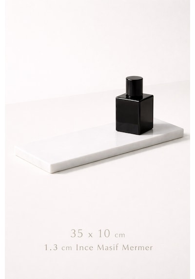 Minimal Beyaz Mermer Tepsi 35x10 Cm 1.3 Cm İnce Profil Vanity & Banyo Düzenleyici Beyaz
