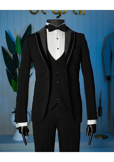 Bys Beystil Erkek Siyah Şal Yaka Damatlık Ve Smokin Takım - Slim Fit