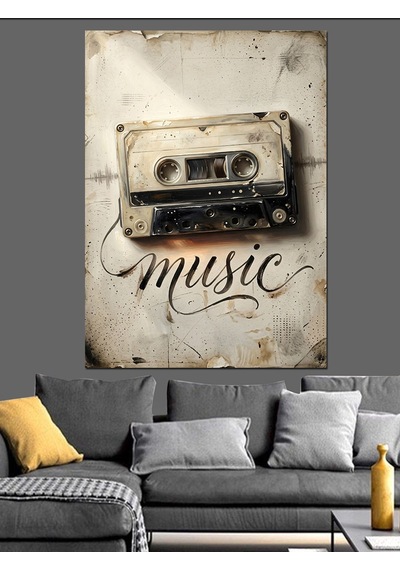 Kaset Bandından Oluşan Müzik Yazısı Dekoratif Kanvas - Mdf Ahşap Tablo