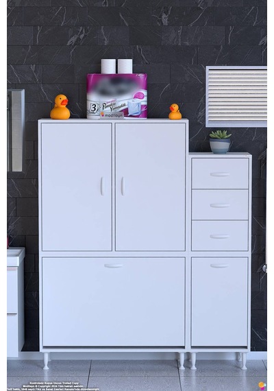 Aler 135 Cm 3 Bölme Sepetli Banyo/mutfak Dolabı - Beyaz 90+45 X160x32 Cm