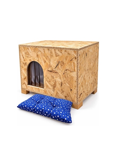 Reyo Minderli Büyük Boy Kedi Evi Anne ve Yavruları İçin, Yetişkin Kedi Barınağı 61x41x36 cm Kedi Yuvası CAT49M (Demonte)