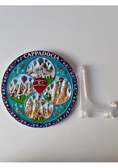 Dekoratif Kabartma Kapadokya Ve Çini Desenli 20 Cm Duvar Tabağı