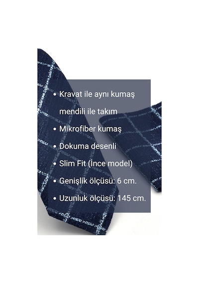 Gaffy Mavi Desenli Lacivert Dokuma Kumaş Mendilli Slim Fit Kravat // Sdk230902 Lacivert - Mavi
