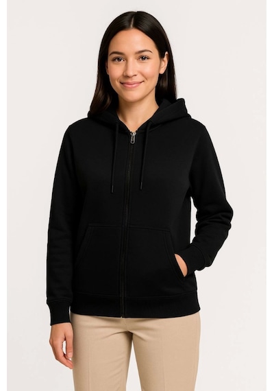 Etiler Collection Üç İplik Kapüşonlu Tam Fermuarlı Kanguru Çepli Sweatshirt Hoodie - Siyah