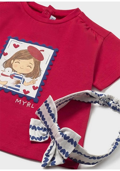 Mayoral Yazlık Kız Bebek Saç Bandanalı Tshirt - Kırmızı