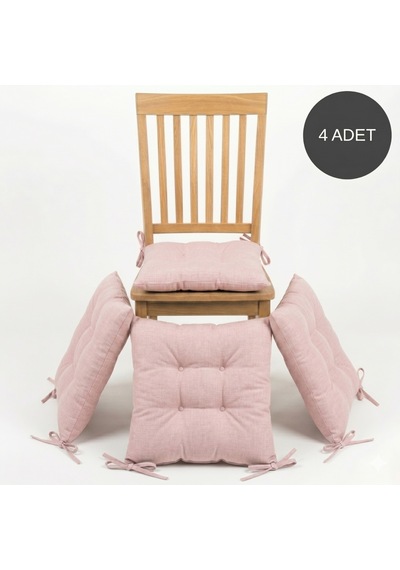 4 Adet - 40x40 Cm Lüks Süet Dokulu Gül Kurusu Sandalye Minderi - %100 Silikon Elyaf Dolgulu Yıkanabilir Minder